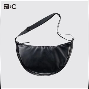 NEW Uniqlo C Faux Leather Black Round Shoulder Crossbod Bag Claire Collaboration